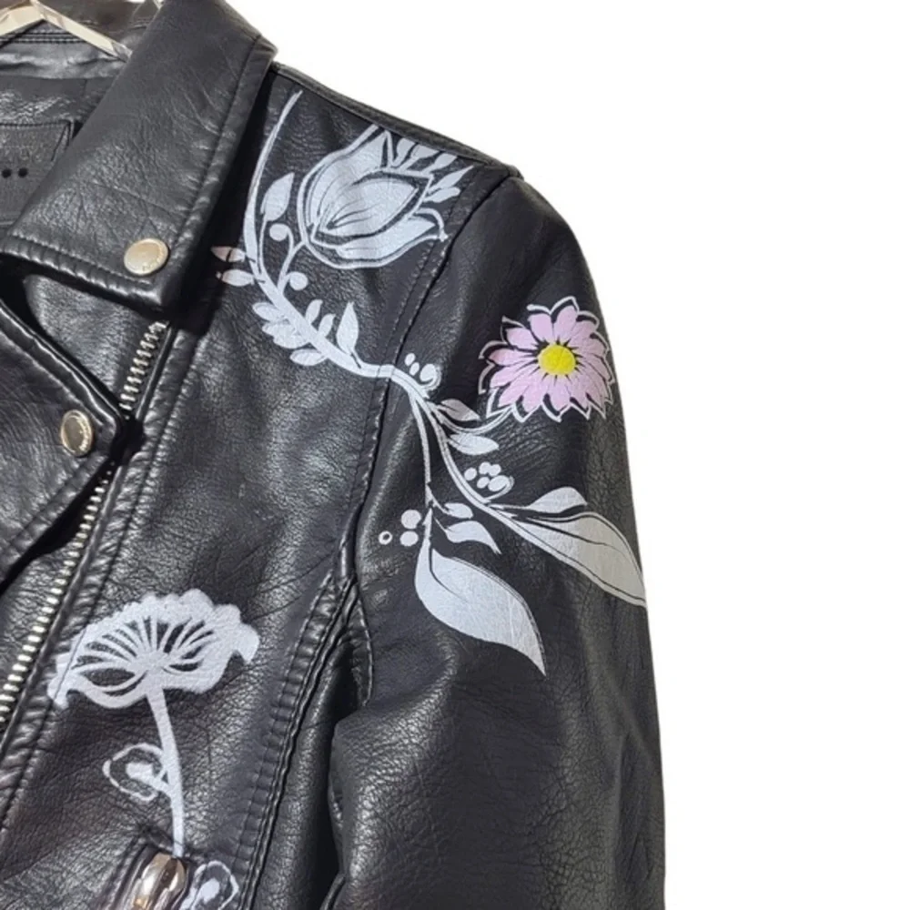 NEW Blank NYC Secret Keeper Faux Leather Embroidered Painted Jacket in Black - Picture 5 of 14